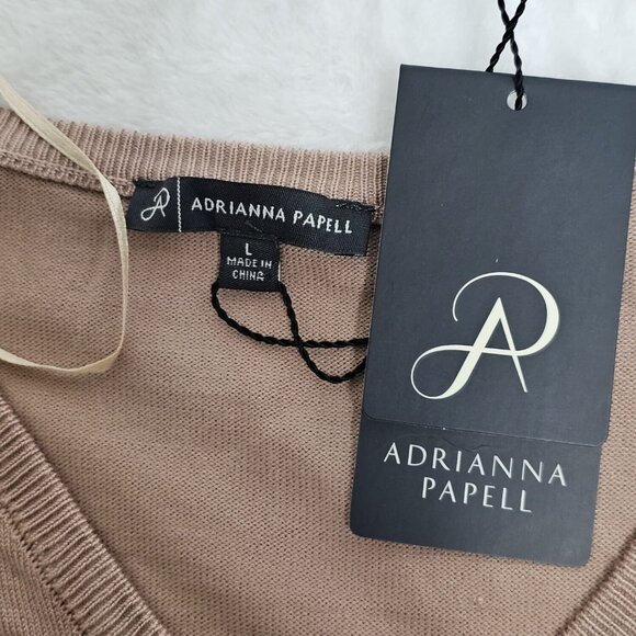 Adrianna Papell Large Antique Rose Long Sequin Sleeve V-Neck Sweater New $89 - Picture 3 of 10